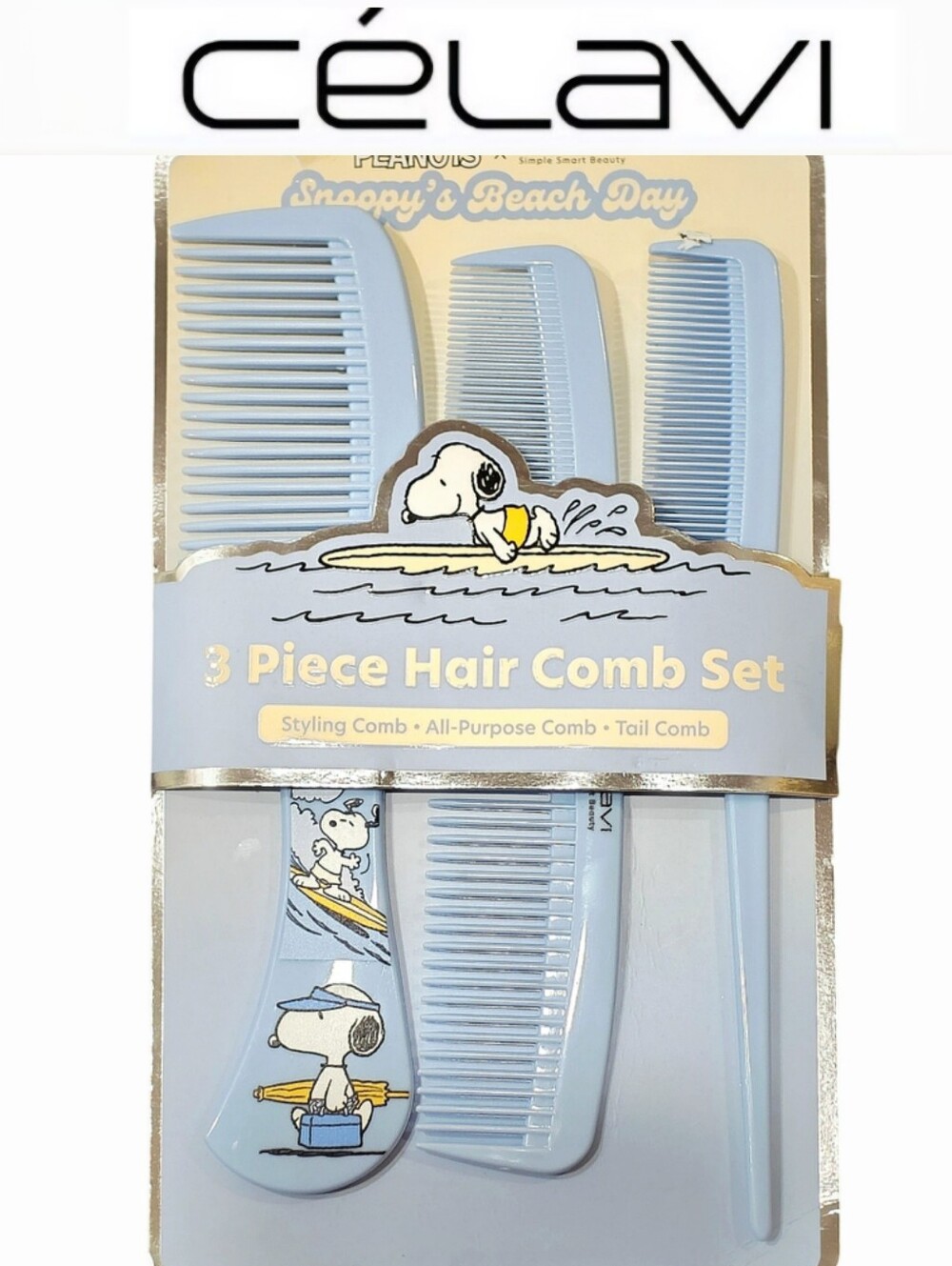 Celavi X Peanuts Snoopy"s Beach Day 3-Piece Hair Comb Set